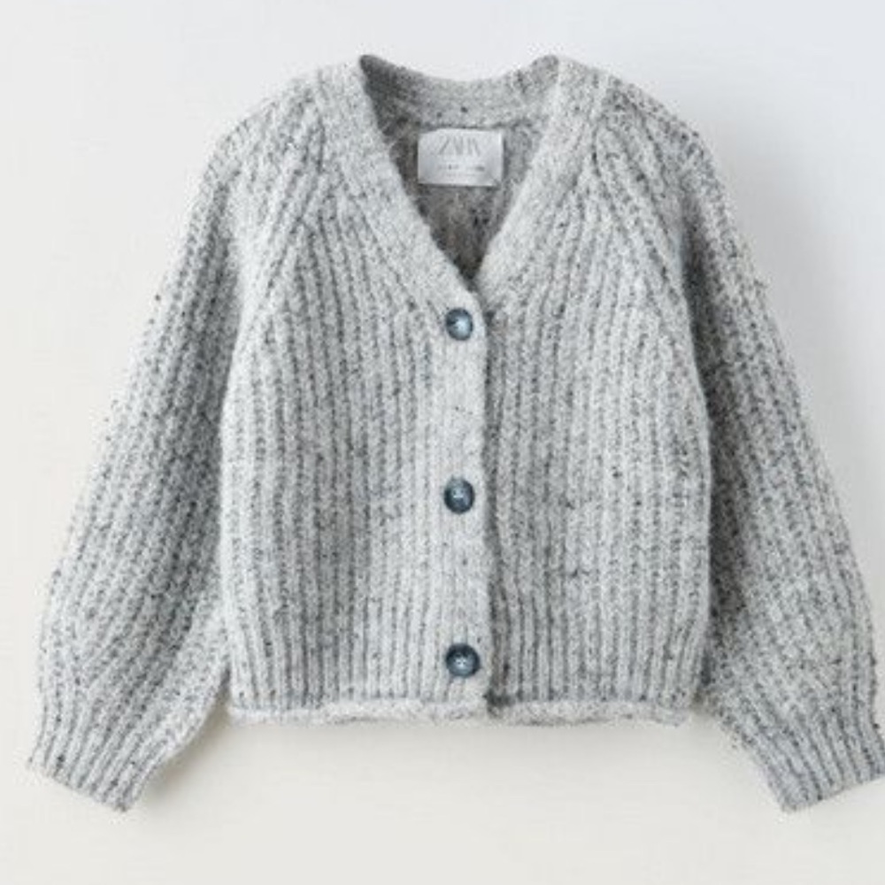 Zara girls’ cozy shaker knit cardigan 🖤🩶🤍